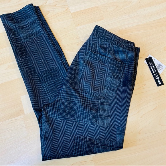 DESIGN LAB Plaid Houndstooth Patchwork Leggings Size Large New - Picture 2 of 8